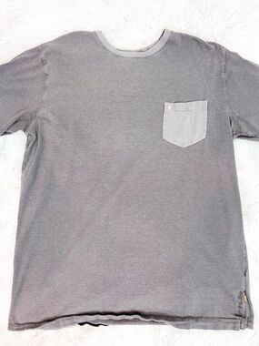 QUIKSILVER TAN BLACK STRIPE SHORT SLEEVE T-SHIRT WITH BREAST POCKET MENS LARGE